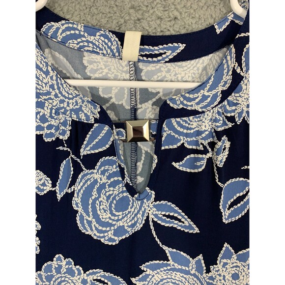 PerSeption Concept Blue Floral Cap Sleeve Midi Dress Polyester Spandex Stretch M - Picture 4 of 14